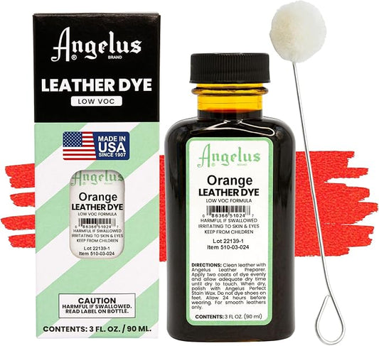 Angelus Leather Dye - Flexible Leather Dye for Shoes, Boots, Bags, Crafts, Furniture, & More 3oz, Dauber Included (Orange)