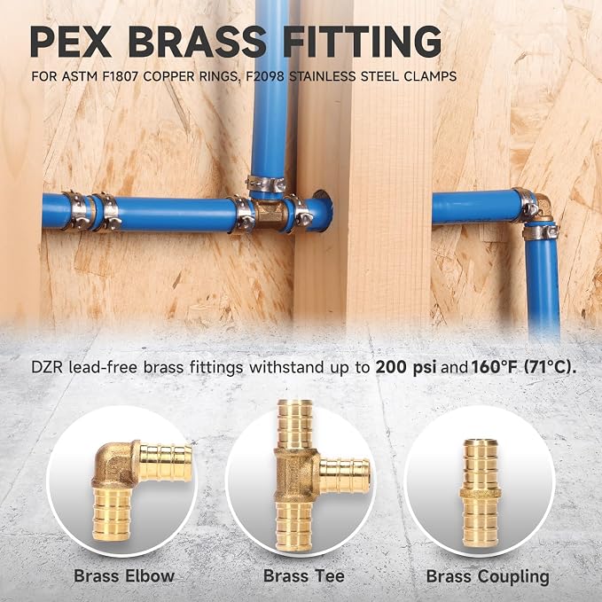 iCrimp PEX Pipe Clamp Crimping Tool Kit, Cinch Crimper Tool for Stainless Steel Clamps from 3/8-inch to 1-inch with 1/2-inch 20pcs SS PEX Clamps and 12pcs 1/2-inch Pex Fittings