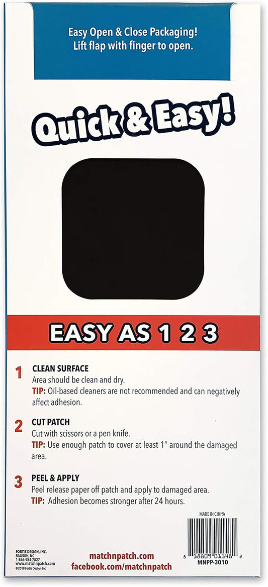 MATCH 'N PATCH Black Leather Repair Tape, 6" x 14" for Furniture | Realistic Faux Leather Patches for Couch, Sofa, Upholstery, Car Seat & Other Furniture, Vinyl Repair Kit, Self Adhesive Patch