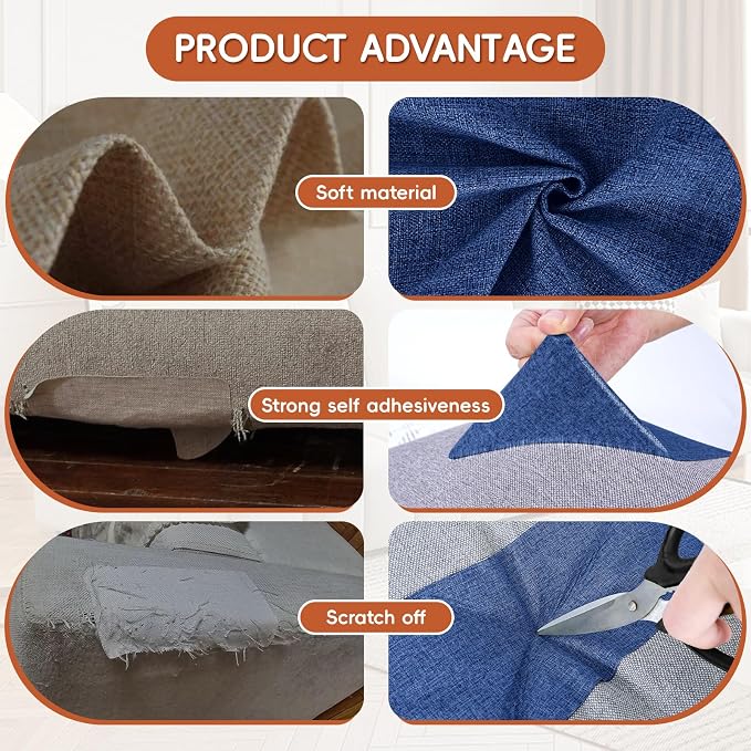 Linen Fabric Repair Tape 2 Pcs 8x12 Inch, Self Adhesive Couch Patch Repair Fabric Tape for Furniture, Linen Patch Kit for Couch, Carpet, Upholstery, Chair, Sofa, Cushion, Bag (Navy Blue)