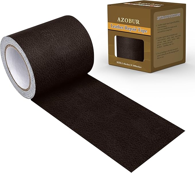 Azbour Leather Repair Tape Patch, 2.4''x15' Super Adhesive, Self-Adhesive Leather Patch for Restoration and Refurbishment of Sofas, Car Seats, Furniture, Vinyl Furniture, Chairs. （Black Brown）