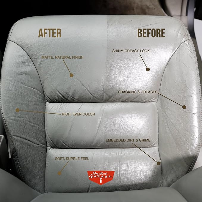 Jay Leno's Garage Leather Cleaner and Conditioner for Car Interior – Advanced Car Seat Leather Cleaner and Conditioner, Auto Leather Care Kit for Interior Detailing and Upholstery Cleaning