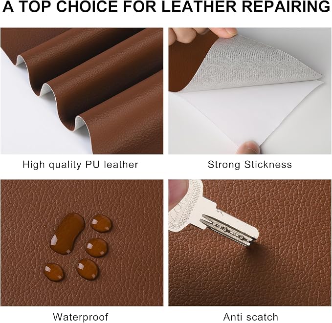 YAFLC Leather Repair Patch for Furniture, 4" x 63" Self Adhesive Leather Repair Kit Vinyl Repair Tape for Car Seat Sofa Jackets Couches Chair Caramel Brown