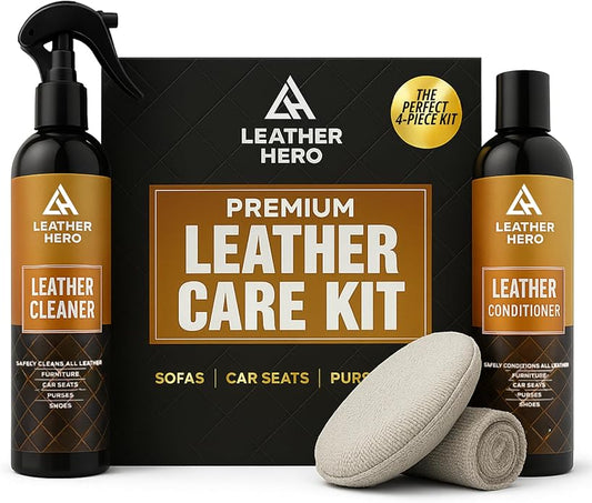 Leather Cleaner and Conditioner Kit – 4-Piece Set with Best Leather Cleaner for Couches, Sofas, Chairs, Furniture, and Car Interiors