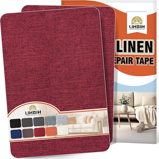 Linen Fabric Repair Tape 2 Pcs 8x12 Inch, Self Adhesive Couch Patch Repair Fabric Tape for Furniture, Linen Patch Kit for Couch, Carpet, Upholstery, Chair, Sofa, Cushion, Bag (Burgundy)
