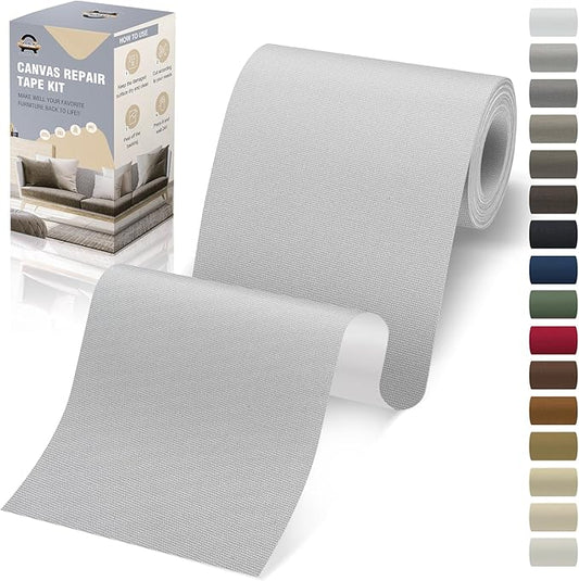 OAZ 4 x 79 inch Canvas Repair Patches Fabric Patch Self-Adhesive Canvas Repair Tape Waterproof Outdoor Gear Patch Kit for Boat Cover Awning Sofa Chair Couch Tent Bag (Light Gray)