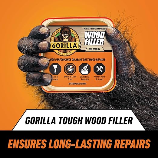 Gorilla All Purpose Wood Filler, Natural Finish, 16 Ounce Tub (Pack of 4) - Water Resistant for Indoor or Outdoor Projects and Repairs