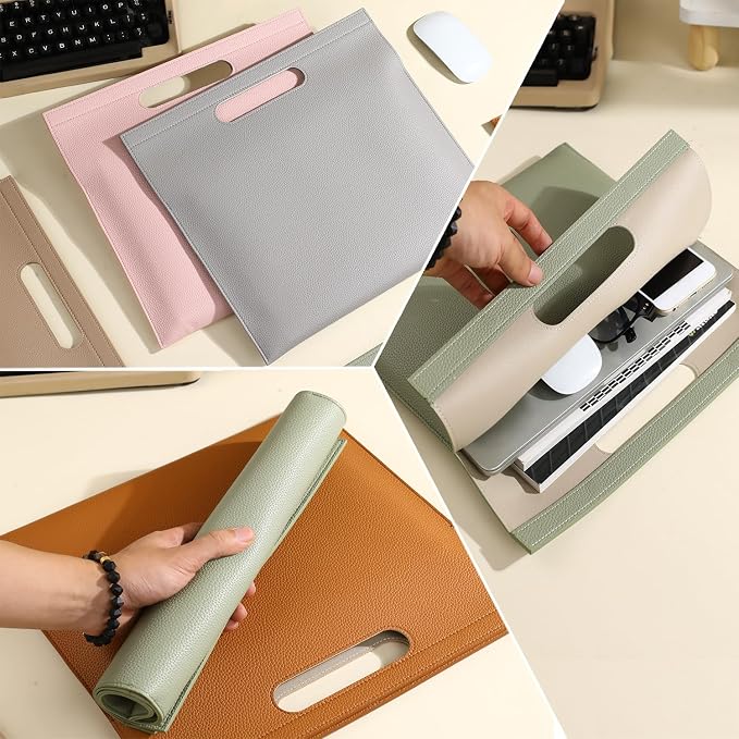Premium PU Leather Waterproof File Folder & File Jackets & File Pockets Easy to Clean Document Organizer, Multi-Color Options, 13.34x12.56in, Ideal for Students & Professionals (Apricot)