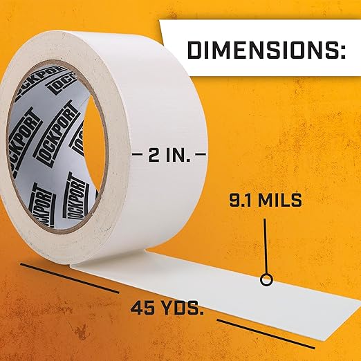 Lockport Duct Tape Heavy Duty Waterproof,20 Yards x 2 Inch,Strong Adhesive Roll for Indoor & Outdoor Repair,No Residue,Tear by Hand - Duct Tape Bulk Value (White, 1-Pack)