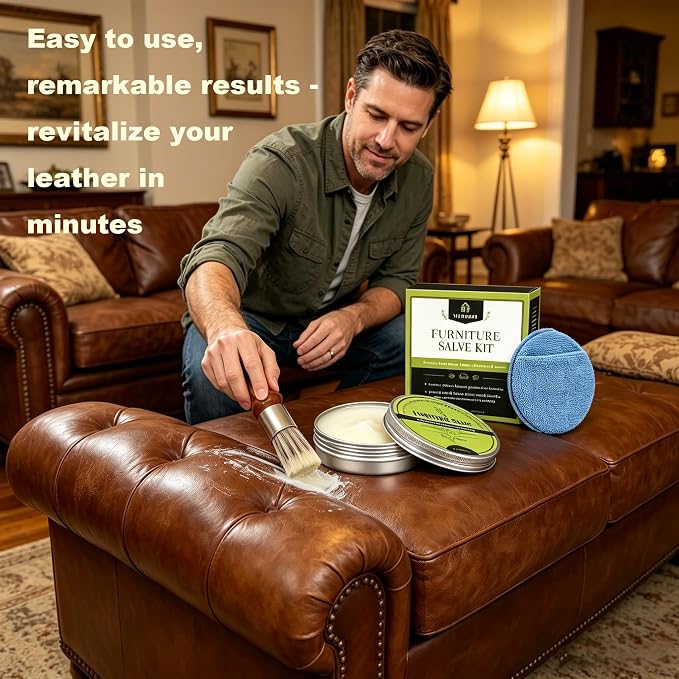 Furniture Salve for Leather, Premium Leather Furniture Conditioner Restorer Polisher, Deep Nourishing Repair Salve for Couch, Sofa, Car Seat, Wood, Anti-Crack & Long Lasting Protection