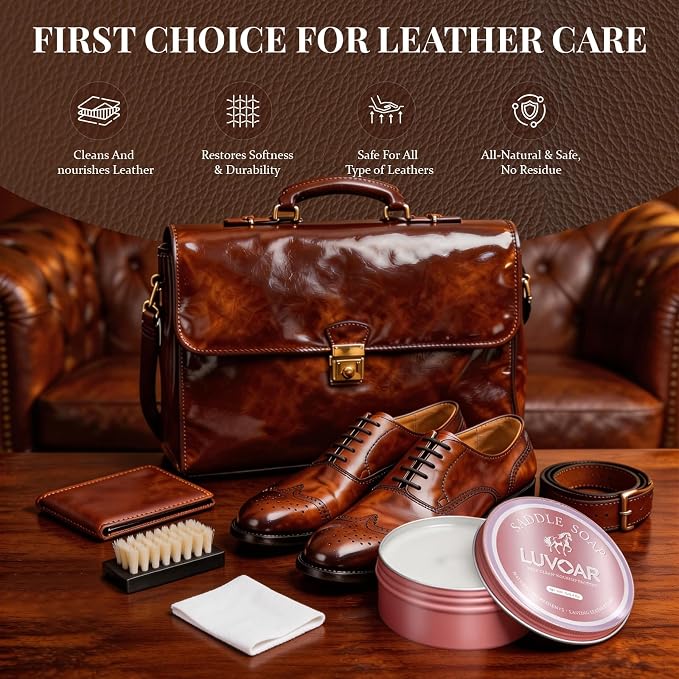 Saddle Soap for Leather 4oz - Premium Leather Cleaner & Conditioner to Clean, Soften, Protect Leather, Ideal for Saddles, Shoes, Couch, Car Seats, Purses & All Leather Products