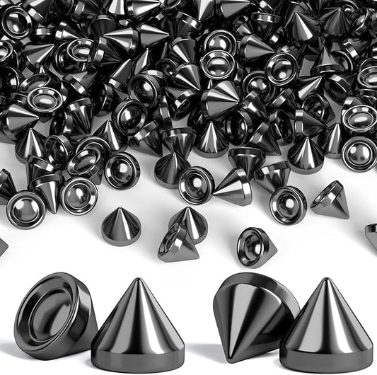 OIIKI 160PCS 8mm ABS Bullet Spike Cone Studs, Rivets Cone Spike Studs Beads, Flat Back Punk Spikes DIY Crafts Studs Glue on Decoration for Clothing Leather Clothes Belt Bag Shoes Jewelry Trims - Black