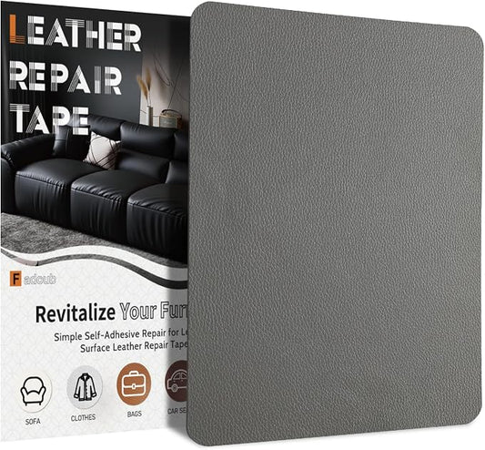 Fadoub Leather Repair Patch Tape Self-Adhesive, 8x11In Heavy Duty Vinyl Patch, Leather Repair Kit for Furniture, Sofa, Couch, Office Chair, Car Seat, Car Interior(Dark Gray)