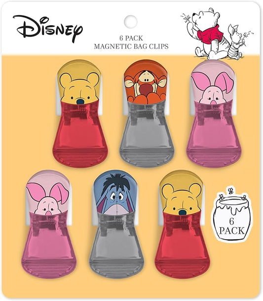 Disney Magnetic Chip Clips – Set of 6 Bag Clips for Food Storage - Mickey, Minnie, Lilo & Stitch, Winnie The Pooh – Durable & Airtight for Pantry & Fridge Use