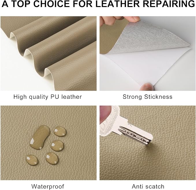 YAFLC Leather Repair Patch for Furniture, 40" x 16" Self Adhesive Leather Repair Kit Vinyl Repair Tape for Car Seat Sofa Jackets Couches Chair Medium Beige