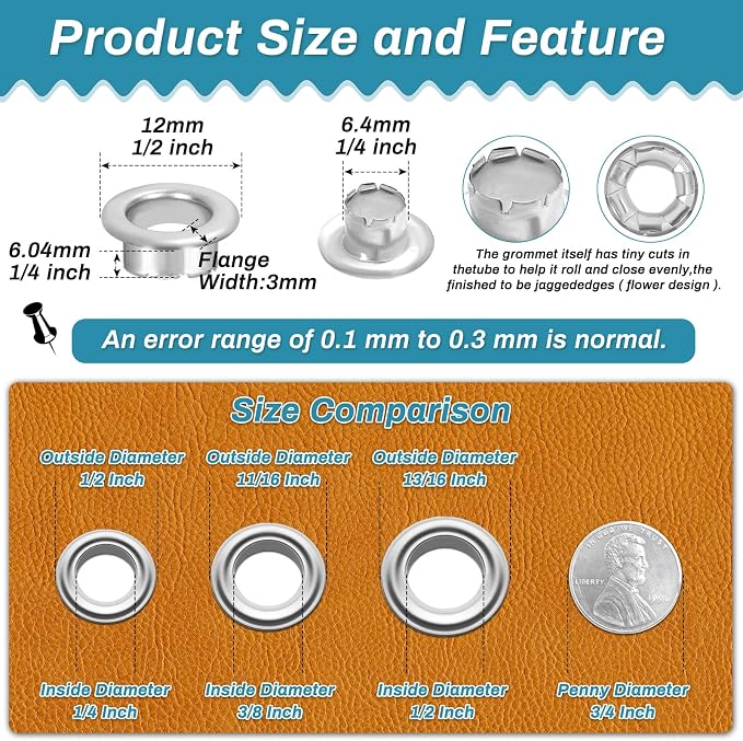 803Pcs Grommet Tool Kit 6mm 1/4 Inch(Inside Hole Size) Eyelet Kit with 400Pcs Eyelets Grommets, 400Pcs Washers and Grommet Eyelet Pliers for Leather/Belt/Shoes/Crafts