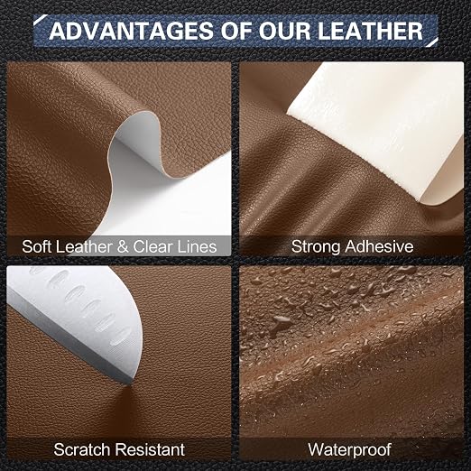 Leather Repair Kit for Furniture 16"x 31.5" Leather Tape Repair Patch Self Adhesive Sofa Vinyl Repair Patch Kit for Car Seat,Couch,Boat Seat,Chair - Caramel Brown