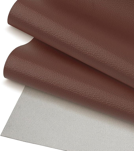 Brown Leather Fabric, Grained Lychee Faux Leather Sheets, 39x54 Inch Waterproof Vinyl Fabric, Leather Upholstery Fabric for Sewing, DIY Crafts, Sofa, Car Seat, Motorcycle Cushion and Chairs