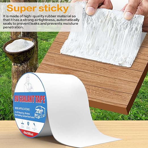 Rv Roof Tape White 4 Inch X 50 Feet, Waterproof Repair Sealant Tape UV-Resistant & Weatherproof Rv Awning Repair Tape for Window, Vent, Boat Sealing, Truck Camper Roof Patch kit Metal Roof Sealant