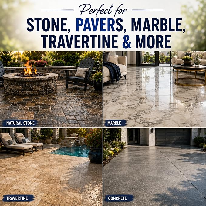 Color Enhancer Sealer for All-Natural Stone and Pavers. Marble, Travertine, Limestone, Granite, Slate, Concrete, Grout, Brick, Block. (4 Gallons)