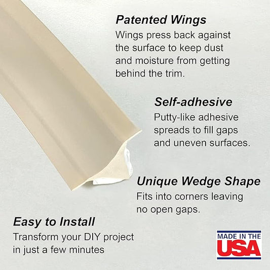 InstaTrim The Original Flexible Trim - 50ft Ivory 3/4" Wide Caulk Tape - Adhesive Trim with Many Uses Including Caulking for Bathtubs, Sinks, Counters, Tile, Floors - Made in USA