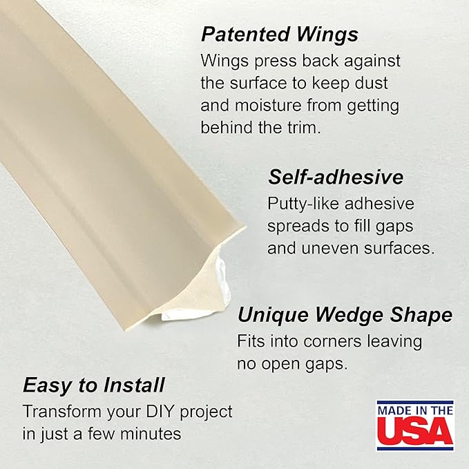 InstaTrim Peel & Stick Flexible Caulk Tape & Trim, Easy to use, self-Adhesive, Caulk sealant for Floors, Doors, Windows, counters, tubs and More - Made in USA, 1/2 inch x 10 feet, Ivory