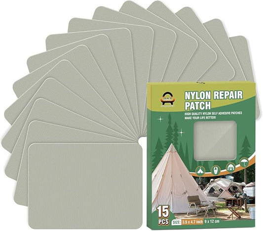 OAZ 15 Pieces 3.5 x 4.7 inch Nylon Repair Patches Nylon Fabric Patch Self-Adhesive Tent Repair Tape Waterproof Lightweight Repair Patches Repair Patch Kit for Clothing Down Jacket Bag (Light Gray)