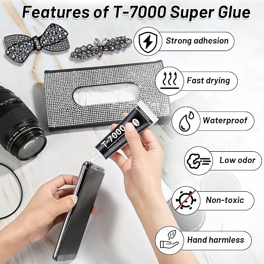 2 x 110ML T 7000 Pone Repair Glue, Multipurpose T-7000 Super Glue Semi Fluid Black Adhesive for Phone Screen Repair, Craft, Wooden, Leather, Shoes, Jewelry Making