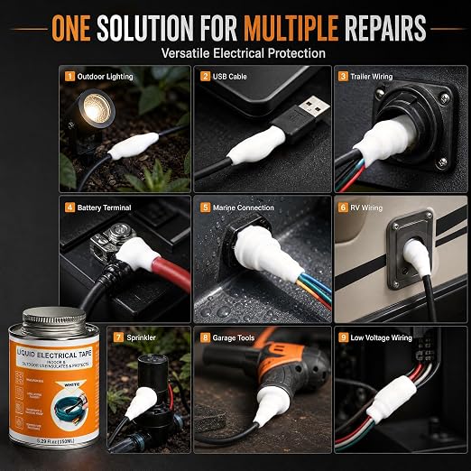 5.29 oz Liquid Electrical Tape Quick-Drying Insulating Glue with Brush Cap - Quick-Dry Waterproof Sealant for Wires, Cables, Connectors, Outdoor & Automotive Electrical Equipment (White)