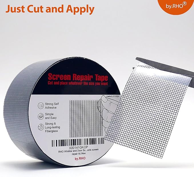 by.RHO Window Screen Repair Kit Tape. Black XL(15FT). 3-Layer Strong Adhesive & Waterproof Fiberglass Covering Wire mesh Repair for Window Screen and Screen Door tears Holes Screen Repair kit