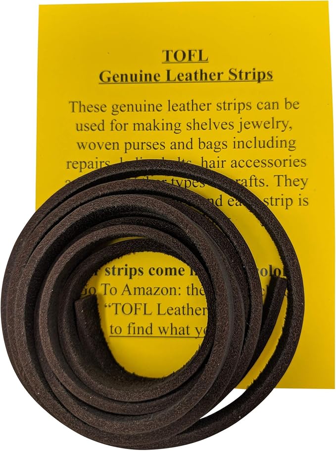 TOFL 3/8" Wide Flat Leather Cord – 72" (6 Feet) Long × 1/8" Thick (7-8oz) | Real Cowhide Leather Strips for Crafts | Dark Brown | 72" L x 3/8" W x 1/8" Thick | Suede Backing | Leather Craft Supplies | Easy to Cut & Stitch | DIY Projects & Repairs | 7–8 oz