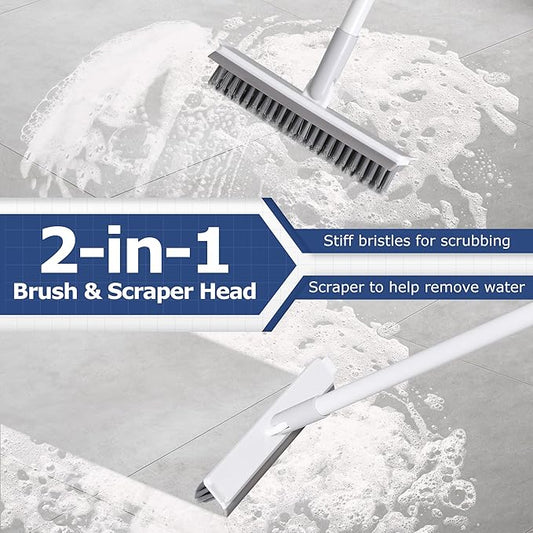 IVYROLL Grout Brush with Long Handle, Floor Cleaning Scrubber with Stiff Bristles for Tile Line, Shower, Crevice, Bathroom, Kitchen and Hard-to-Reach Corners