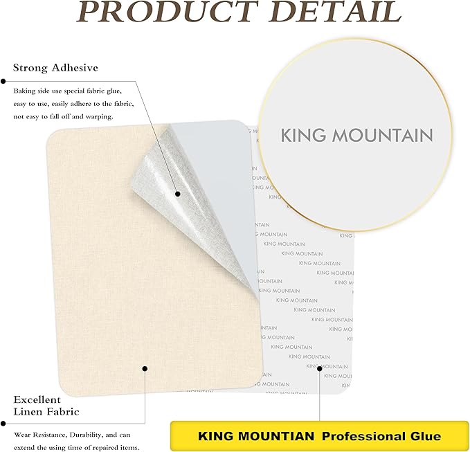 KING MOUNTAIN Fine Linen Repair Patches, Self-Adhesive, Off White, 8" x 11", Multi Color, Can Be Used for Linen Sofa （Off White）
