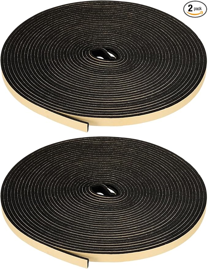 PATIKIL Foam Insulation Tape, 2Pcs 3/8" W x 1/8" t x 32.8FT Self Adhesive Weather Stripping Door Seal Strip for Door Window Air Conditioning, Black