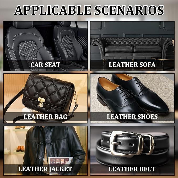 Car Leather Repair Kit for Furniture, Vinyl Repair Kit for Car Interiors Seat, Leather Filler, Fixes Tears, Holes, Scratches and Peeling, Restores Faux, Artificial, and Genuine Leather (Black)