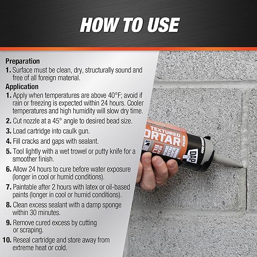 DAP Textured Mortar Premium Elastomeric Latex Filler & Sealant, Gray, 10.1 Oz (7079810082) (Pack of 12)