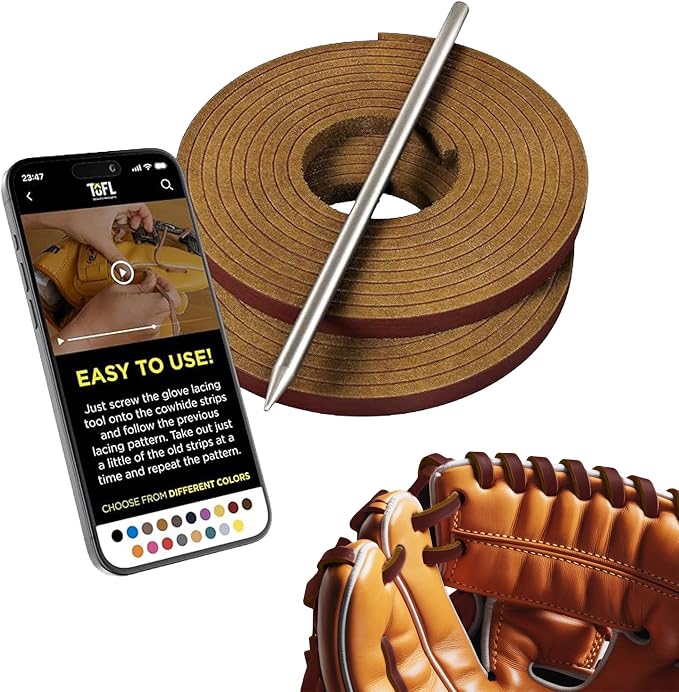 TOFL Softball and Baseball Glove Lace Kit | Mitt Lace Glove Repair Lacing Kit | 2 Leather Laces with Lacing Needle for Catchers Glove