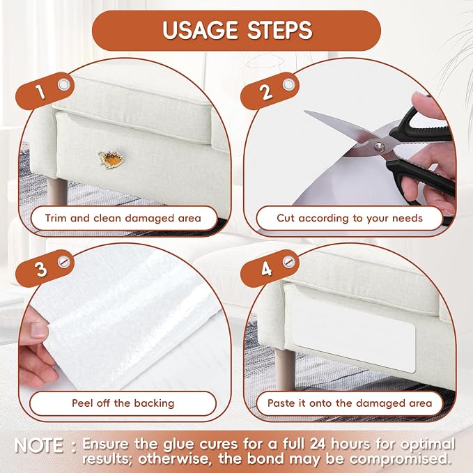 Linen Fabric Repair Tape 4.7x63 Inch, Self Adhesive Couch Patch Repair Fabric Tape for Furniture, Linen Patch Kit for Couch, Carpet, Upholstery, Chair, Sofa, Cushion, Bag (White)