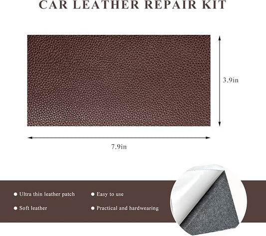 2 PCS Leather Repair Patch Tape, 4 x 8 Inch Waterproof PU Leather Repair Tape for Car Seat, Self-Adhesive Patch Kit for Repairing Couch Chairs Furniture, Car Accessories (Dark Brown)