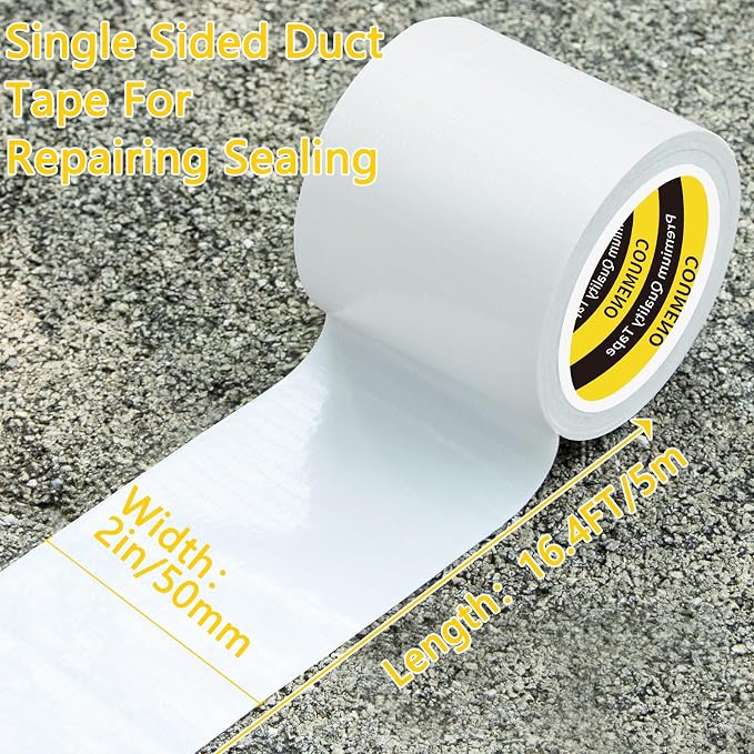 Duct Tape White,2in x 16.4FT, Heavy Duty Industrial Grade Gaffer Tape 280μm, Waterproof Hand Tearable Repair Tape for Sealing, Bundling, Patching, Indoor & Outdoor Use