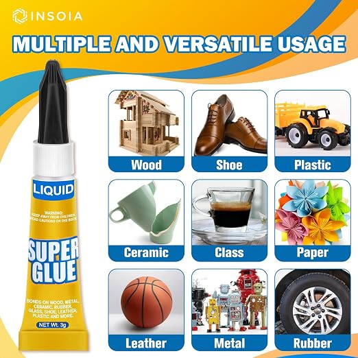 Super Glue Liquid Clear, 48 X 3g All Purpose Strong Adhesive Ca Glue Cyanoacrylate Quick Dry Instant Glue for Plastic, Metal, Ceramic, Shoe, Wood, Leather, Model, Rhinestone, Jewelry and DIY Crafts