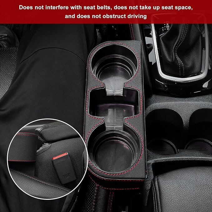 Car Cup Holder Gap Filler Organizer, Multifunctional Car Console Side Organizer with 2 Cup Holders, Leather Seat Gap Filler Portable Drink Holders Storage Box for Most Vehicles (Beige)
