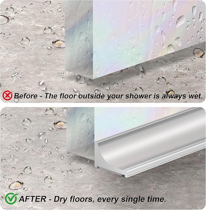 98Inch Shower Threshold Water Dam, Self-Adhesive Silicone Shower Barrier Water Stopper Shower Door Bottom Seal Strip Shower Splash Guard for Bathroom Kitchen Bathtub