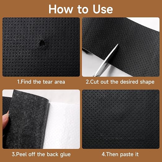Self Adhesive Leather Repair Patch Tape Kit, Perforated Leather Repair for Furniture Couch Sofa Car Seats Office Chair, Vinyl Repair Kit (Black, 7.8x11.8 inch)