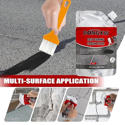Dongxw Asphalt Crack Filler, 6Packs Self Leveling Concrete Crack Filler Waterproof Cement Repair Sealant, High Elasticity Driveway Crack Filler Outdoor Black for Driveway, Walkway, Road