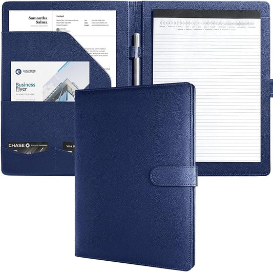 Mymazn Padfolio, Portfolio Folder, Legal Pad Holder, Resume Folder | Faux Leather Binder with Document Organizer, Business Card Holder, Letter-Size Notepad for Interview, Men & Women, Deep Blue