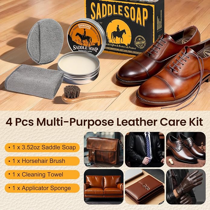 Nuroon Leather Boots Care Kit- Leather Cleaner Boots Shoes Cleaning Kit, Saddle Soap,Mink Oil and Wax Waterproofer
