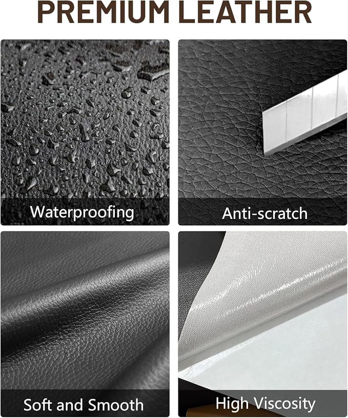 Leather Repair Patch Tape Kit,Self Adhesive Leather Repair for Sofa，Car Seat,Office Chair,Furniture,Jacket,Waterproof Strong Adhesive Vinyl Repair Kit. 8 in x 11 in,Dark Grey