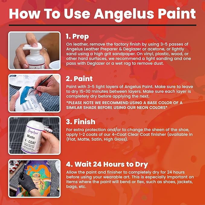 Angelus Acrylic Leather Paint, 1 Fl Oz, White - Professional Flexible, Crack, Scratch, Peel Resistant Leather Paint for Shoes, Sneakers, and Other Leather Projects