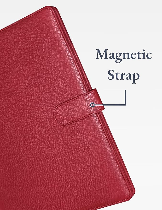Mymazn Padfolio, Portfolio Folder, Legal Pad Holder, Resume Folder | Faux Leather Binder with Document Organizer, Business Card Holder, Letter-Size Notepad for Interview, Men & Women, Red